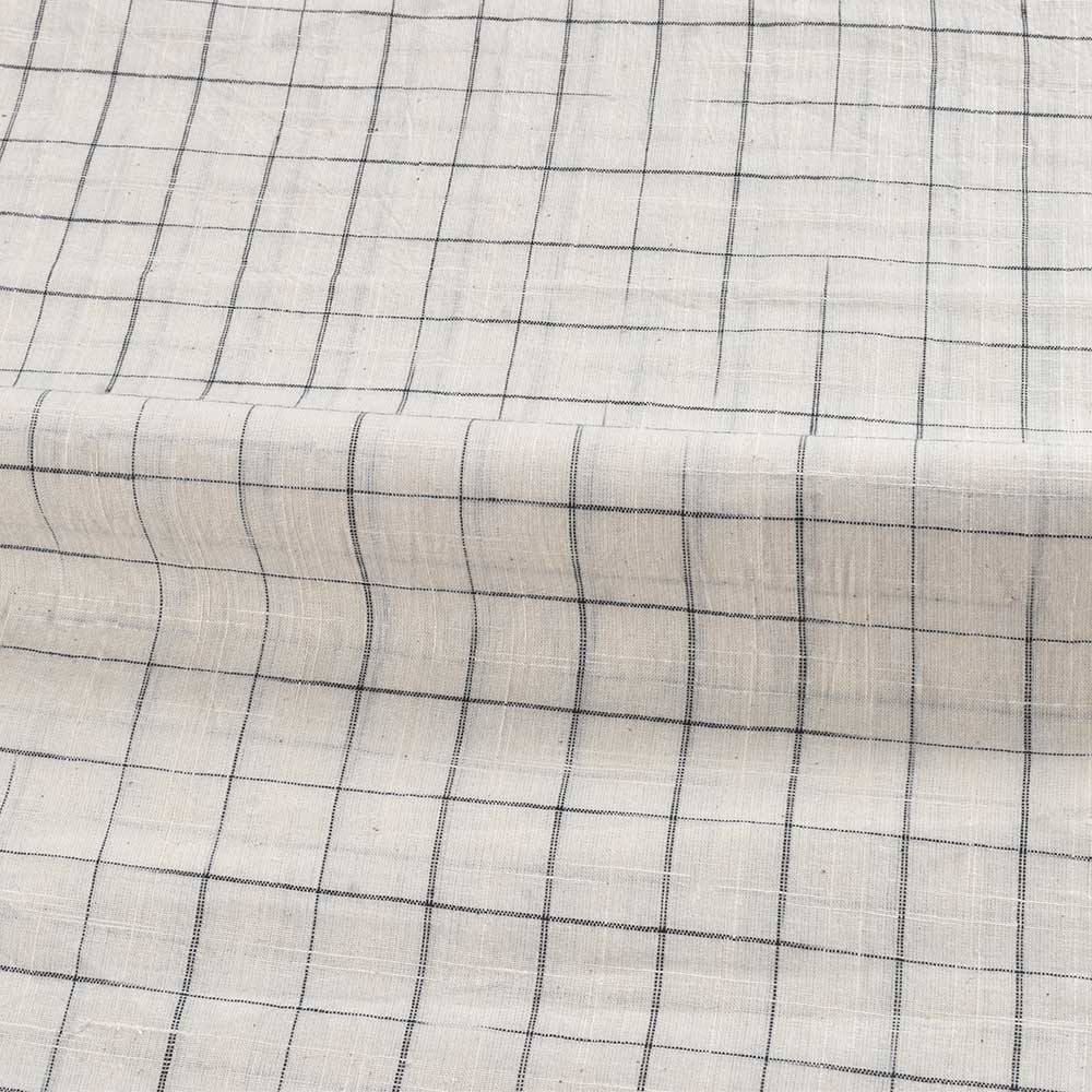 CHECK CREAM & BLACK YARN TIE DYE COTTON 80 GSM HANDWOVEN FABRIC