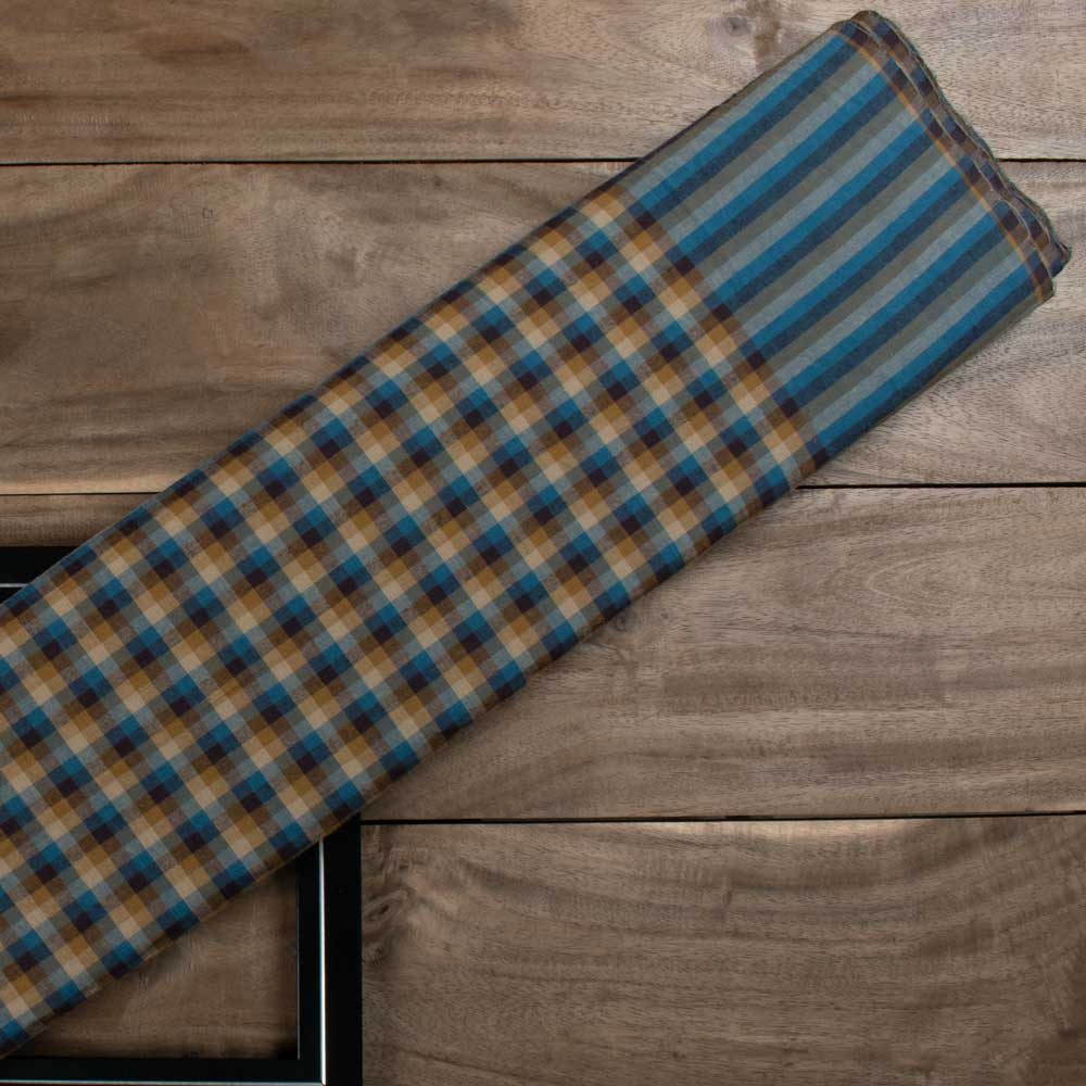 Check Multicolor Pure Cotton 80 GSM Handwoven Fabric 881
