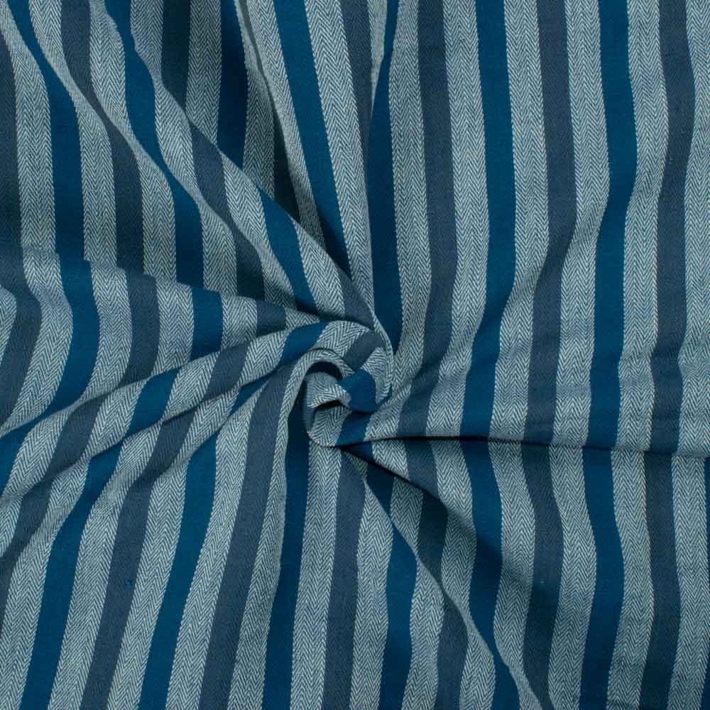 Herringbone Stripe Blue Hemp Cotton 150 GSM Handwoven Fabric
