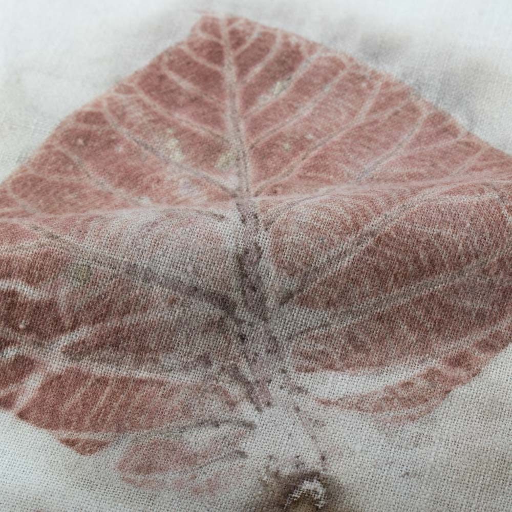 Teak Leaf Eco Print Naturally Dyed Pure Khadi Fabric 142 GSM
