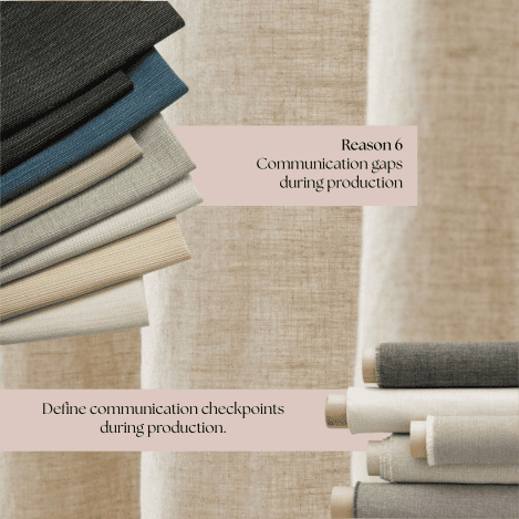 Fabric production workflow showing gaps between sample approval and bulk manufacturing stages
