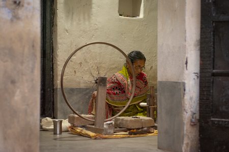 Women Spinning Khadi fabric yarn