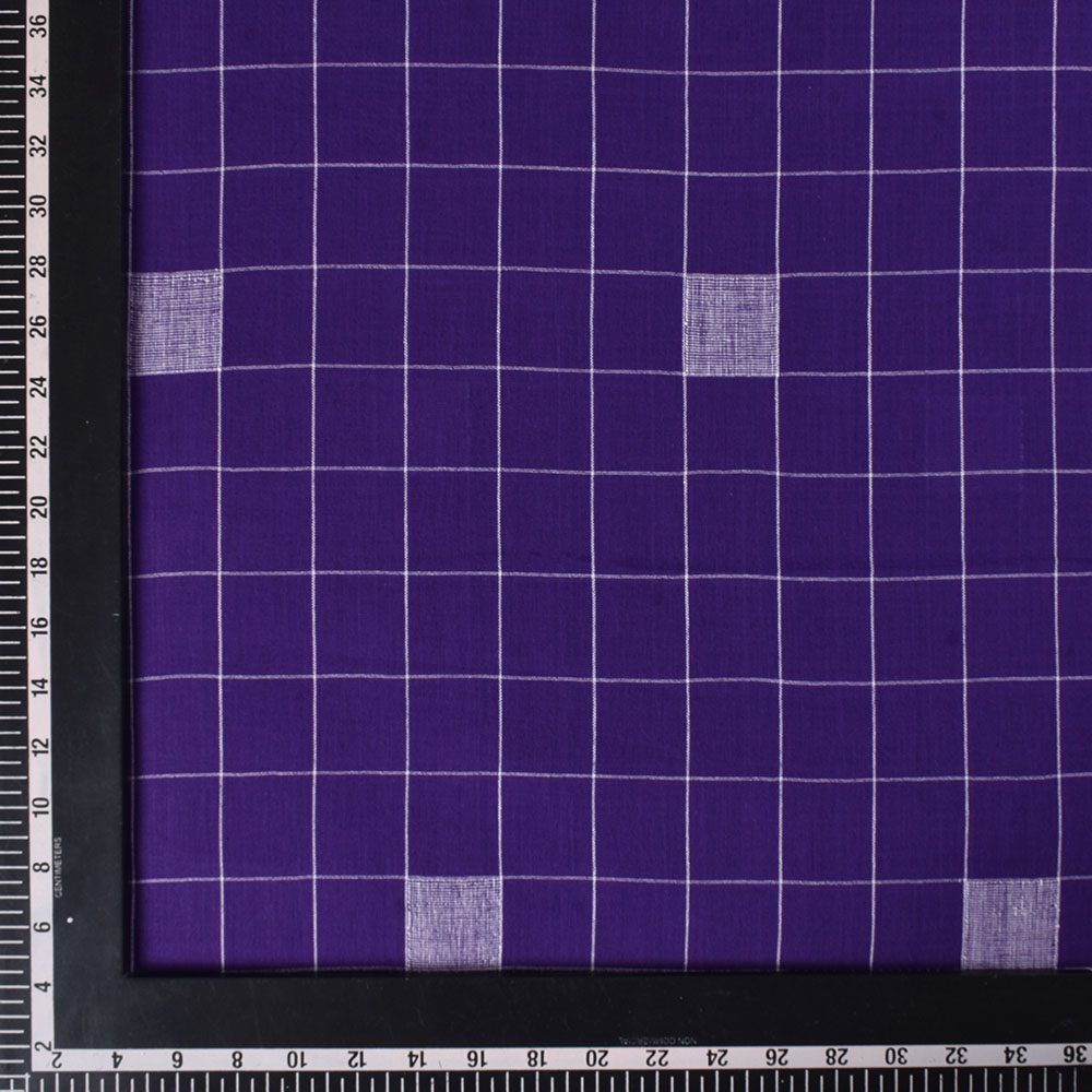CHECK PURPLE WHITE JAMDANI PURE COTTON 72 GSM HANDWOVEN FABRIC