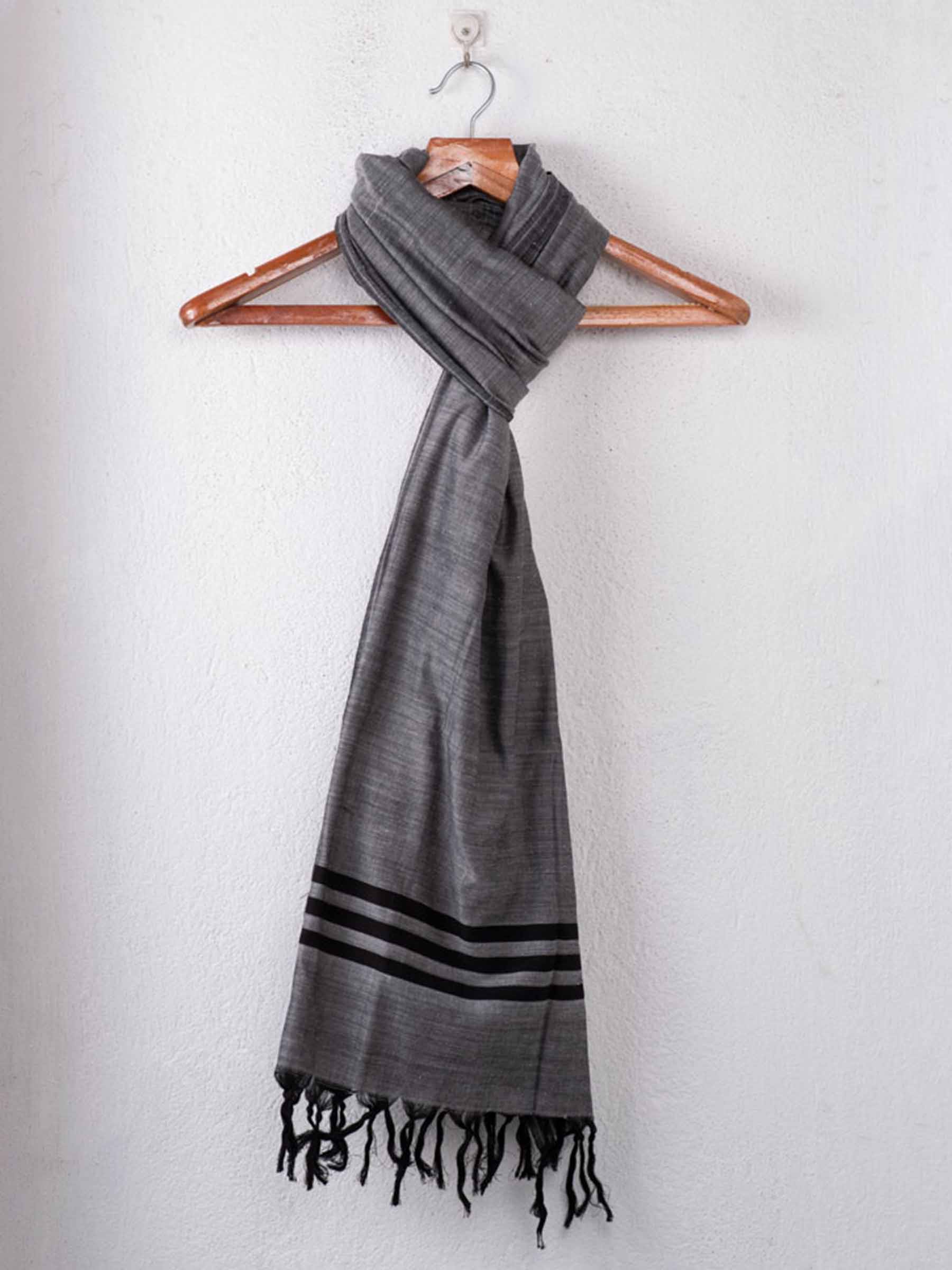 Stripe Grey Black Handwoven Pure Cotton Scarf