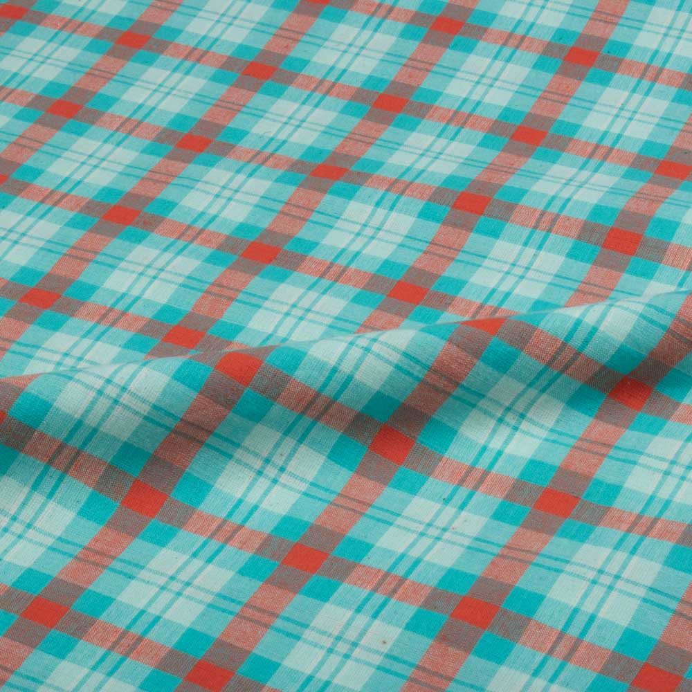 Check White Blue Orange Pure Cotton 105 GSM Handwoven Fabric