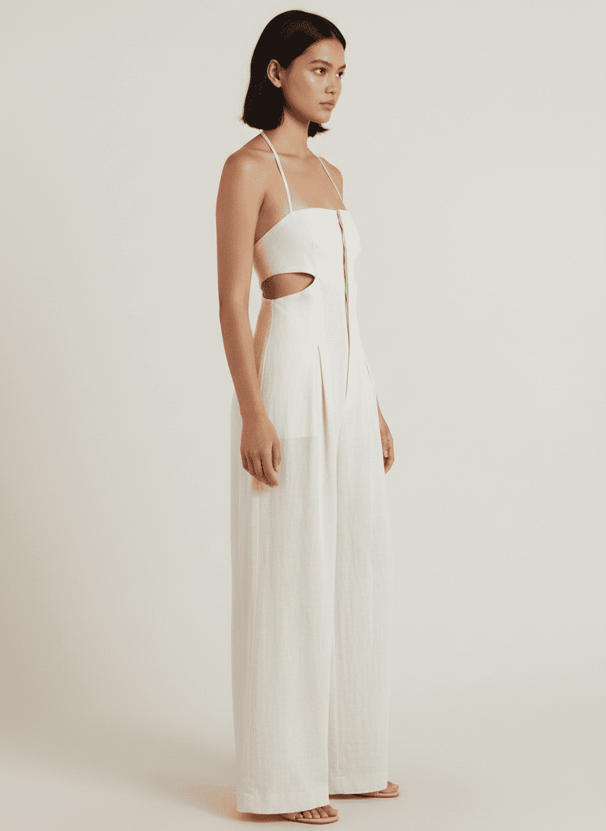 Halter Tie Jumpsuit With Waist Cutouts