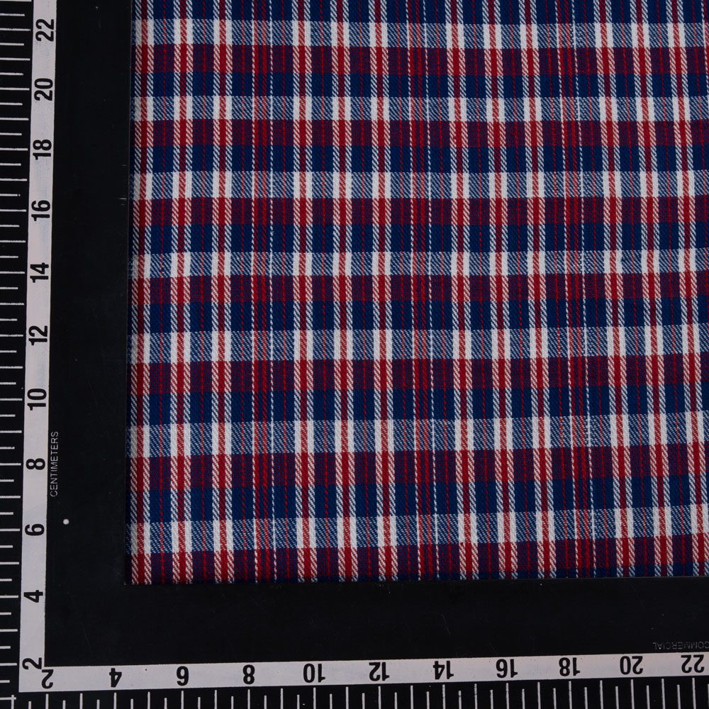 CHECK TWILL RED BLUE COLOUR PURE COTTON 113 GSM HANDWOVEN FABRIC 26