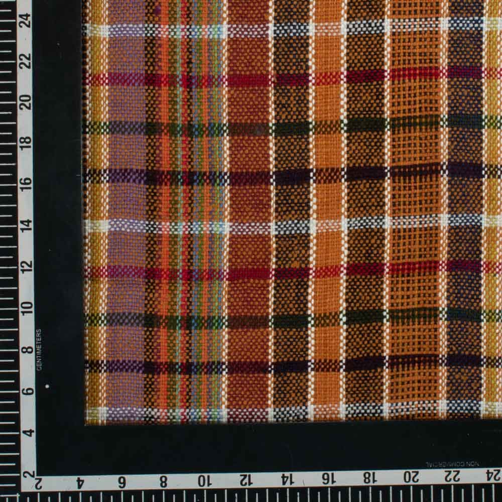 Check Multicolor Pure Khadi 280 GSM Handwoven Fabric 634