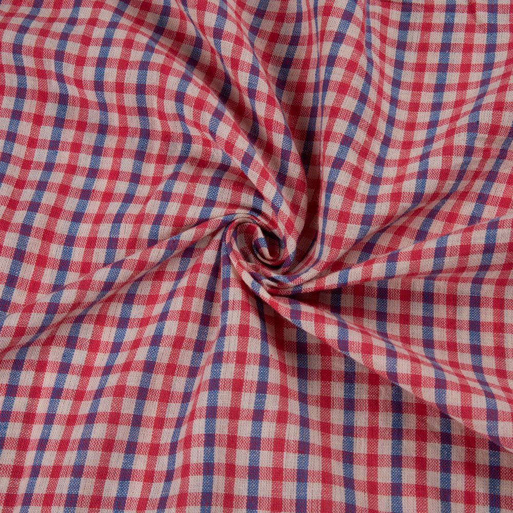 Check Red & Blue Pure Cotton 94 GSM Handwoven Fabric
