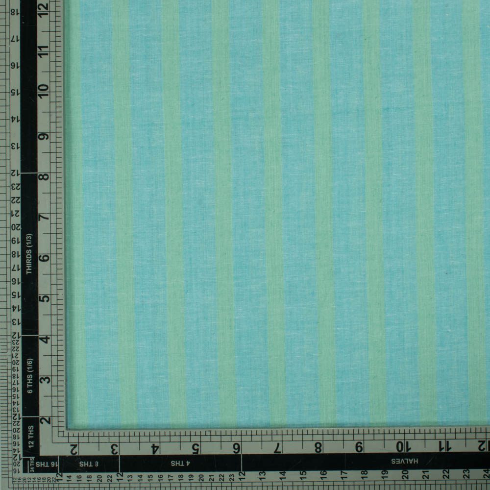 Stripe Blue Green Pure Cotton 90 GSM Handwoven Fabric 385