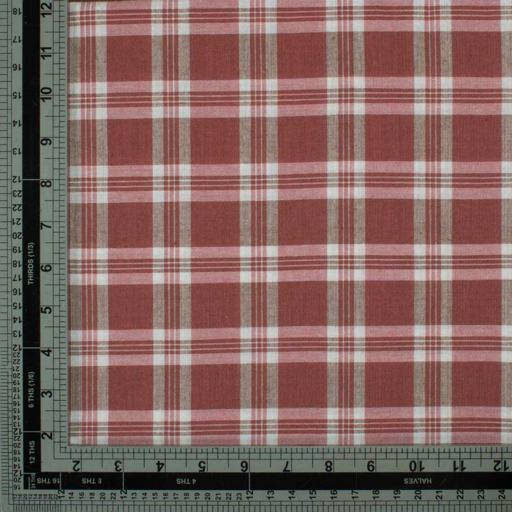 Check Red White Pure Cotton 95 GSM Handwoven Fabric