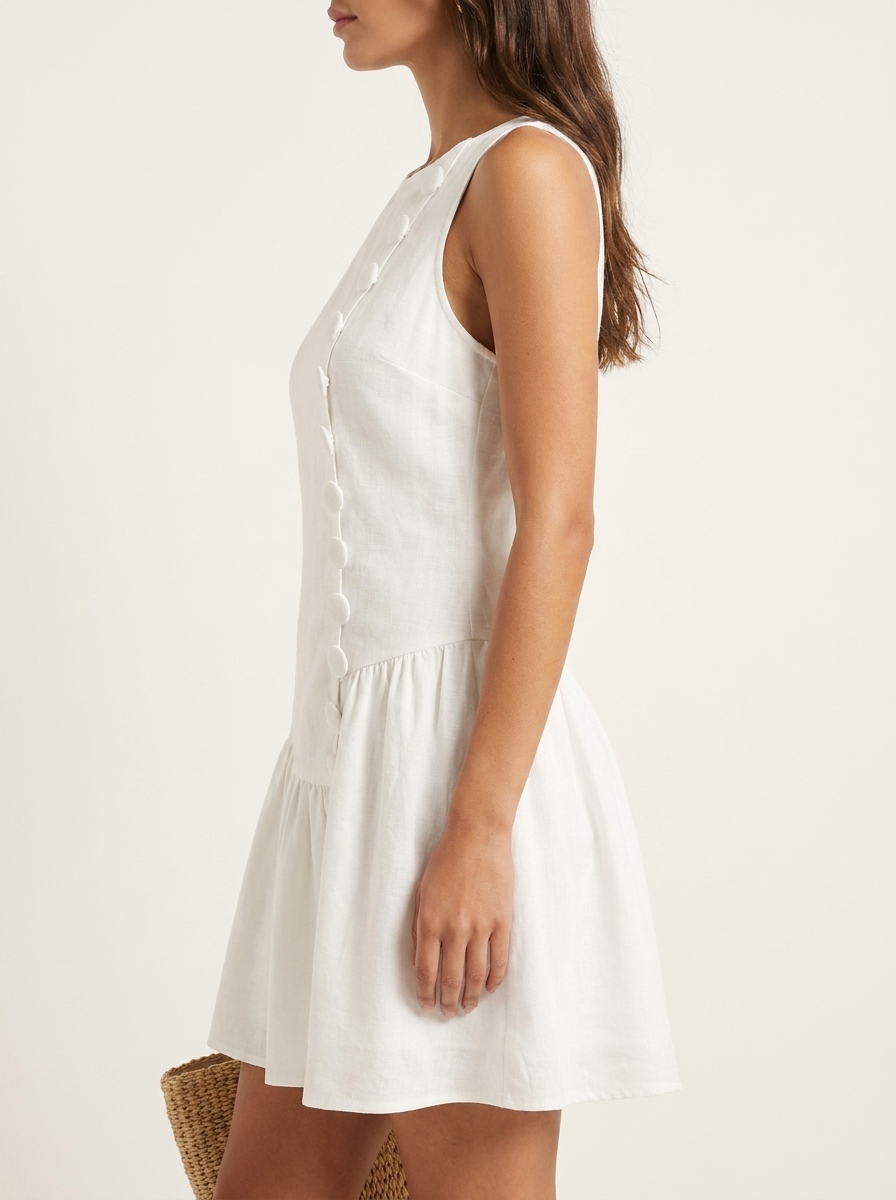 Asymmetric Buttoned Short Dress