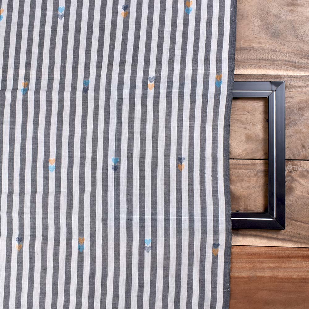 Black and White Jamdani Pure cotton 63 GSM Handwoven fabric