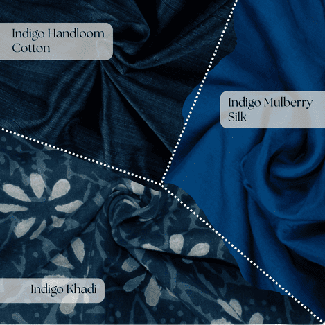 Handspun indigo khadi fabric showing slub texture and artisanal weave variations