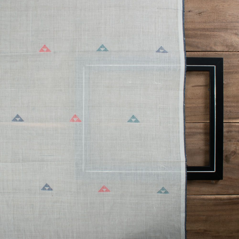Triangle White Base Jamdani Pure Cotton 55 GSM Handwoven Fabric 61