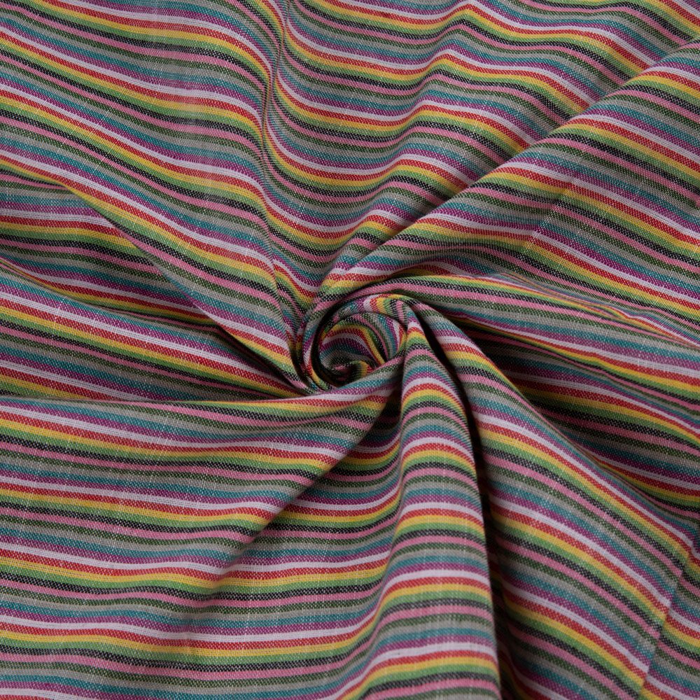 Stripe Multicolour Pure Cotton 100 GSM Handwoven Fabric