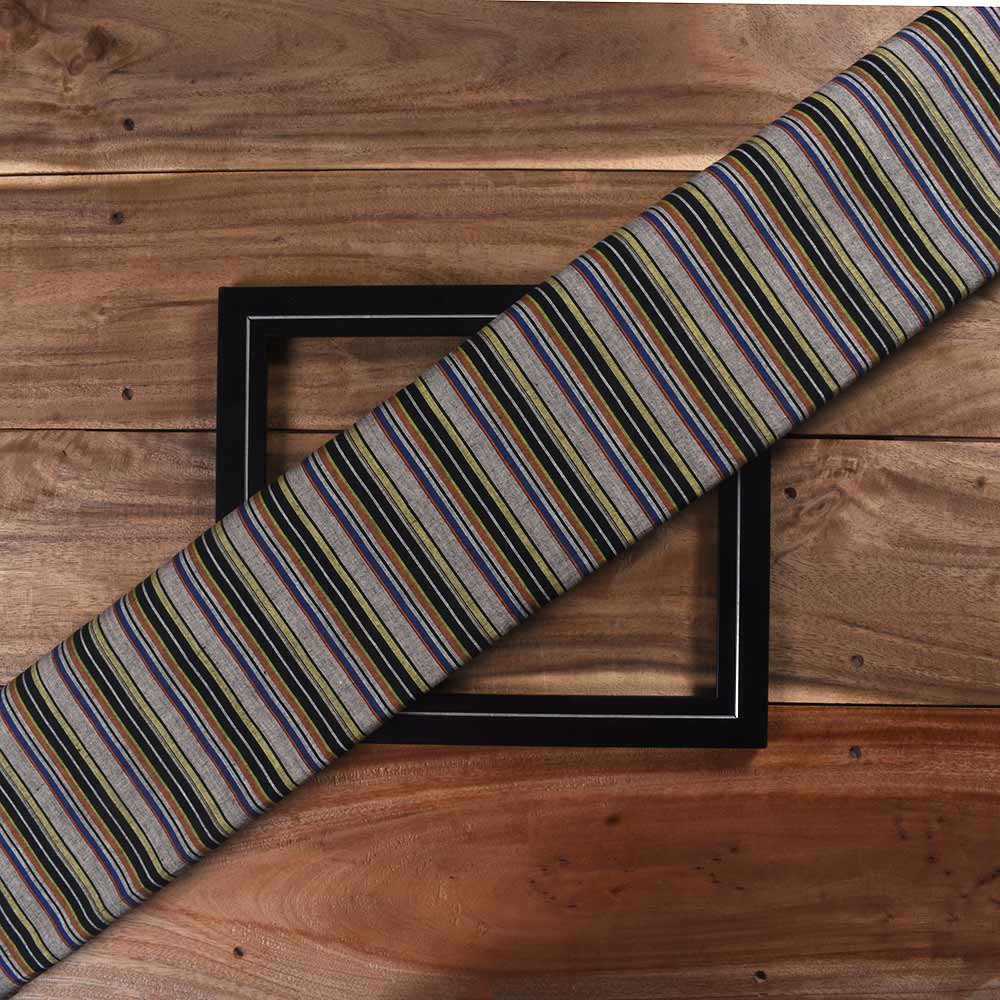 Stripe Grey Multicolour Pure Cotton 78 GSM Handwoven Fabric