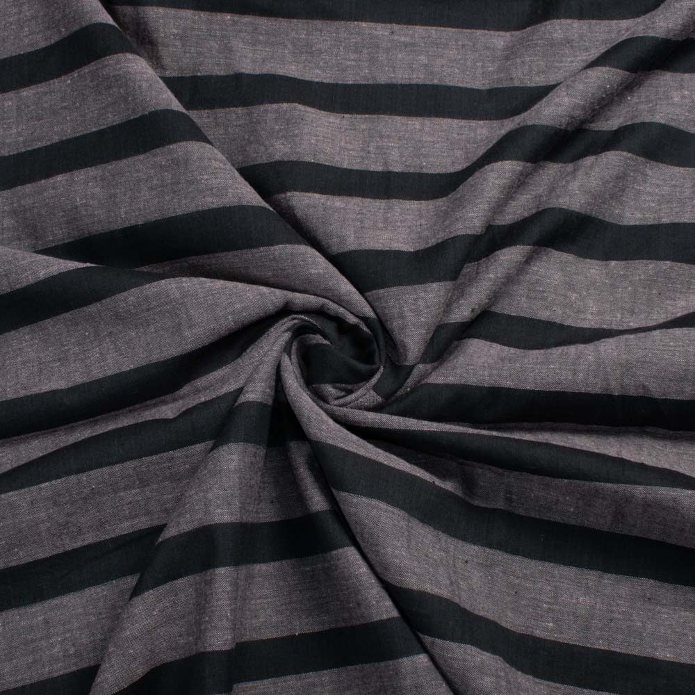 Stripe Grey & Black Pure Cotton 81 GSM Handwoven Fabric