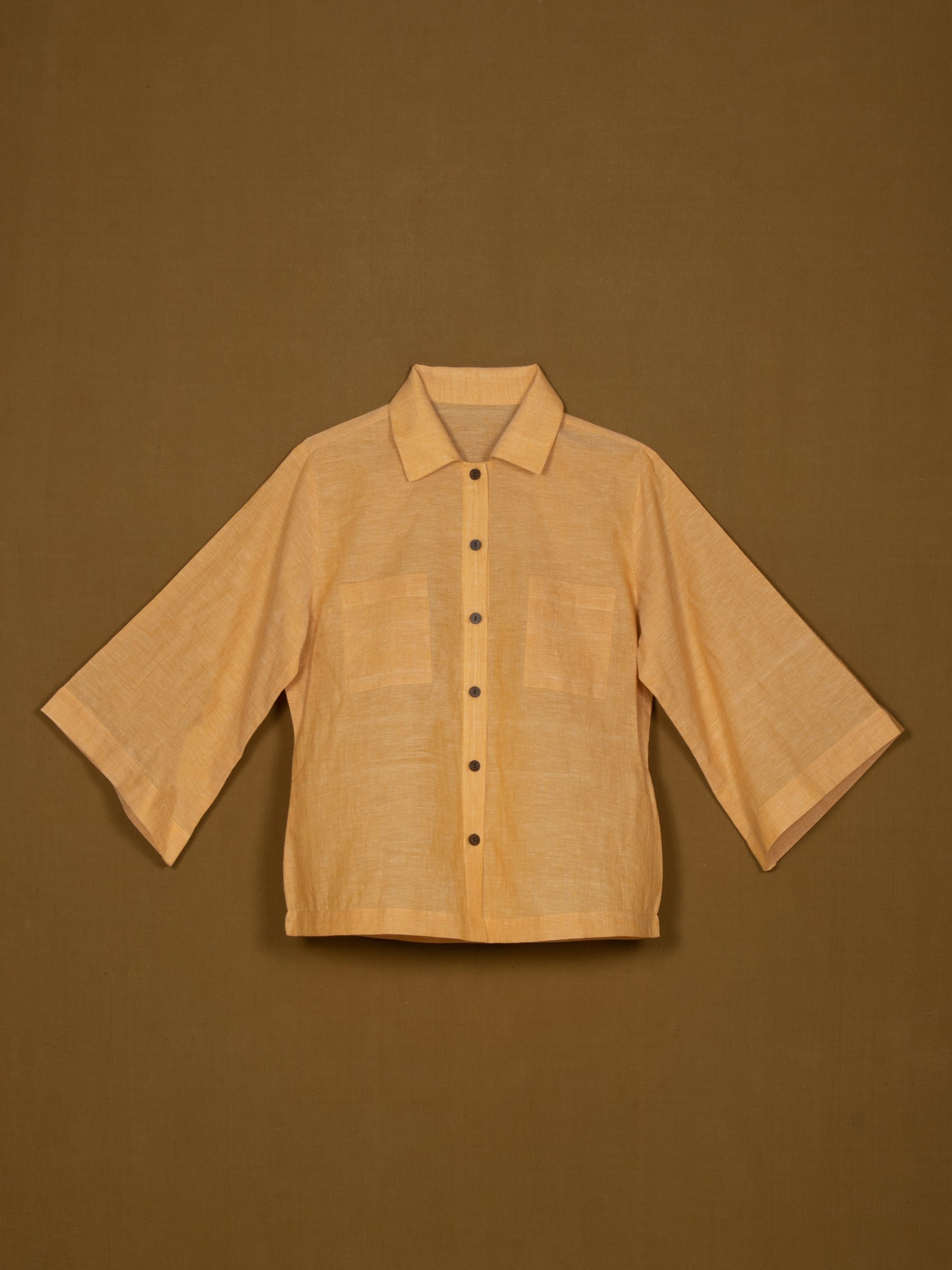 Spread Collared Shirt With Center Placket- Bell Sleeves