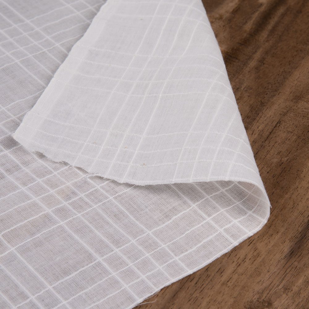White Check Cotton Chiffon 56 GSM Handwoven Fabric | Bleached White & Dyeable 02