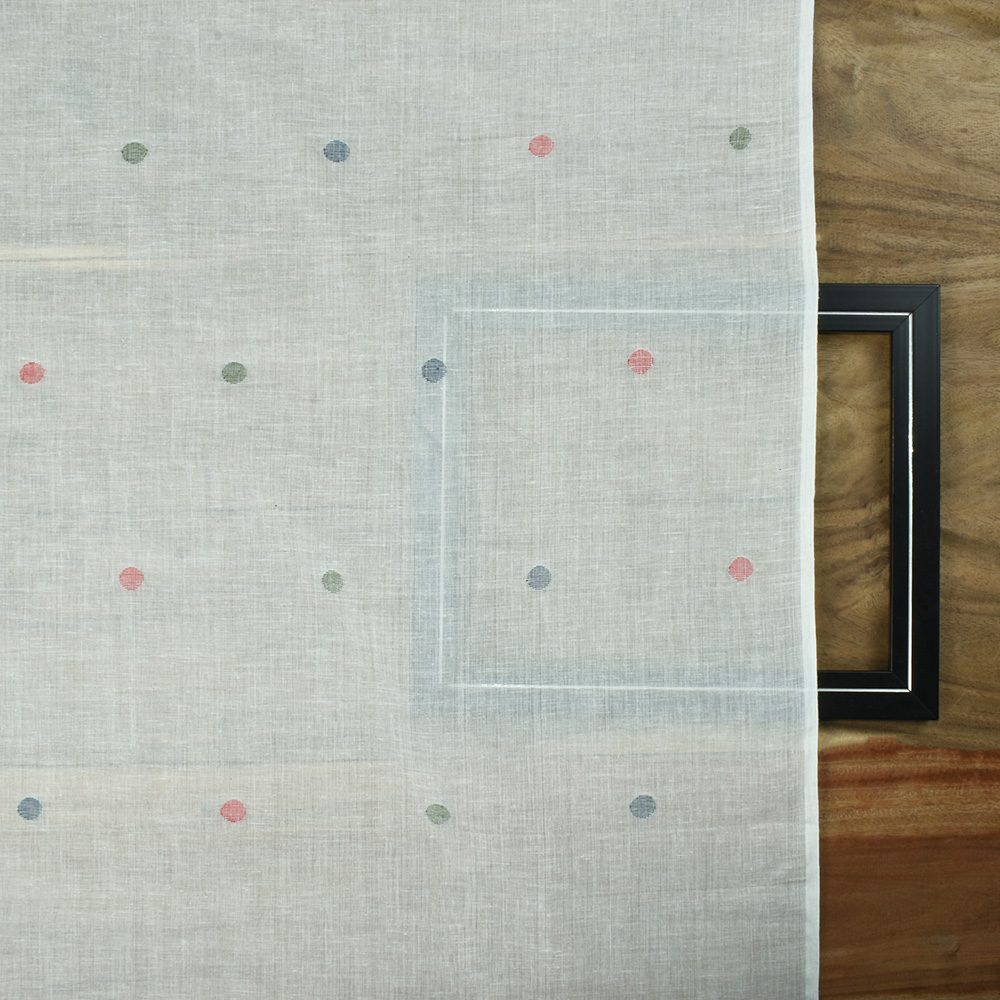 Geometric White Jamdani Pure Cotton 60 GSM Handwoven Fabric