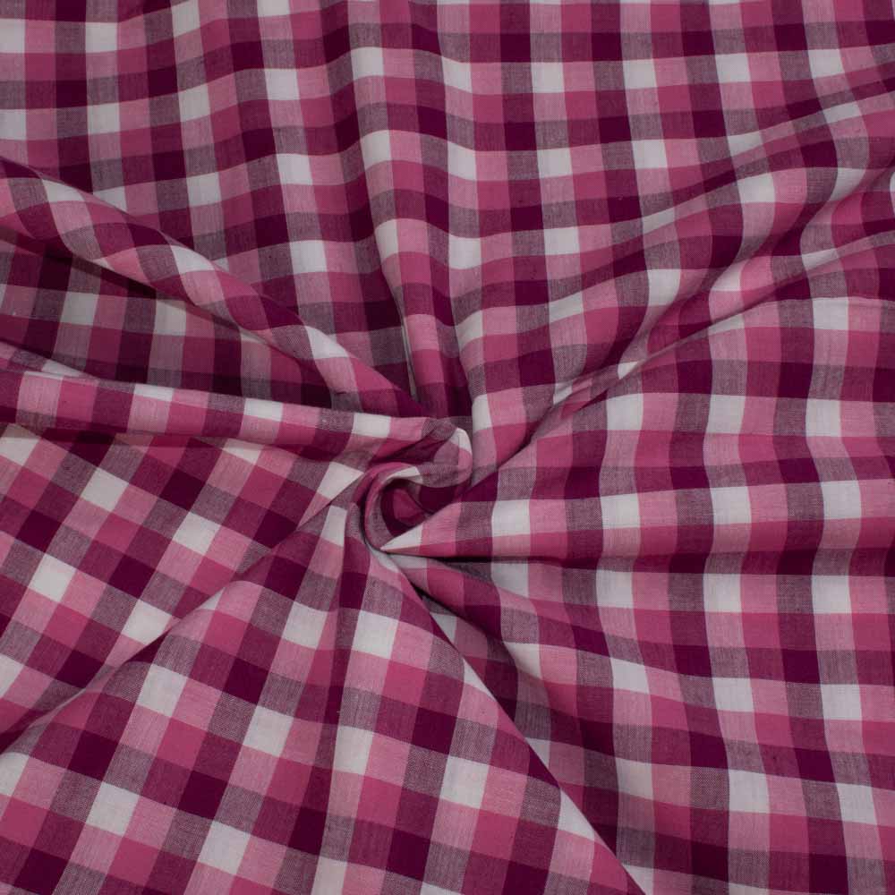 Check Pink White Pure Cotton 105 GSM Handwoven Fabric