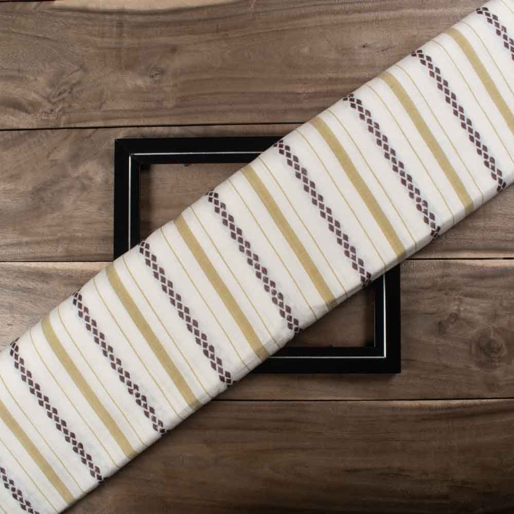 Stripe Cream Rhombus Extra Warp 100 GSM Pure Cotton Jacquard Fabric