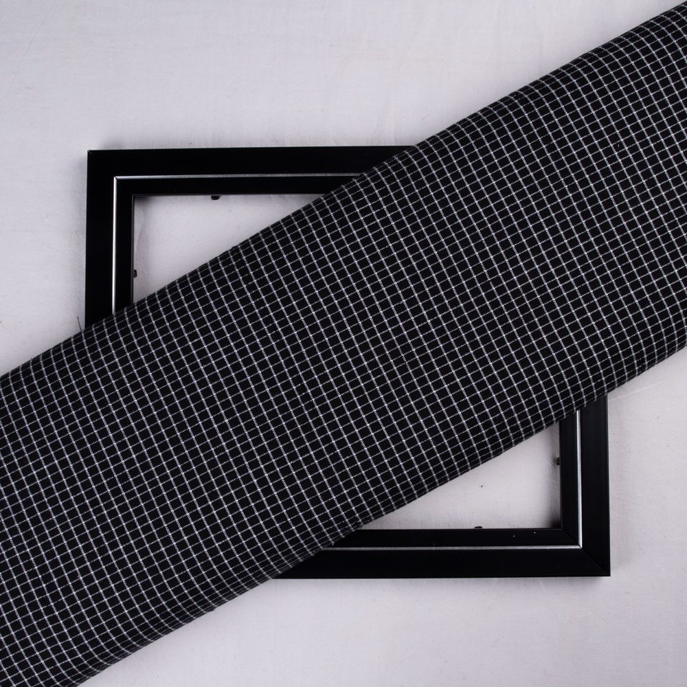 Check Black & White Pure Cotton 116 GSM Handwoven Fabric