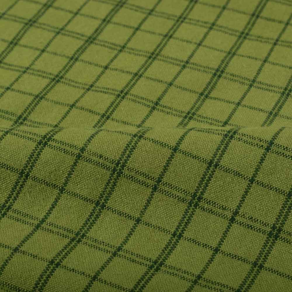 Check Pista Green & Deep Green Khadi Cotton 160 GSM Handwoven Fabric