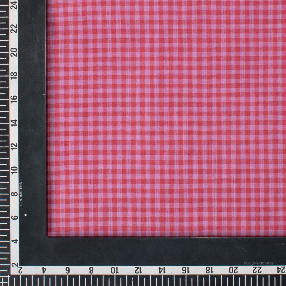 Check Pink Pure Cotton 60 GSM Handwoven Fabric