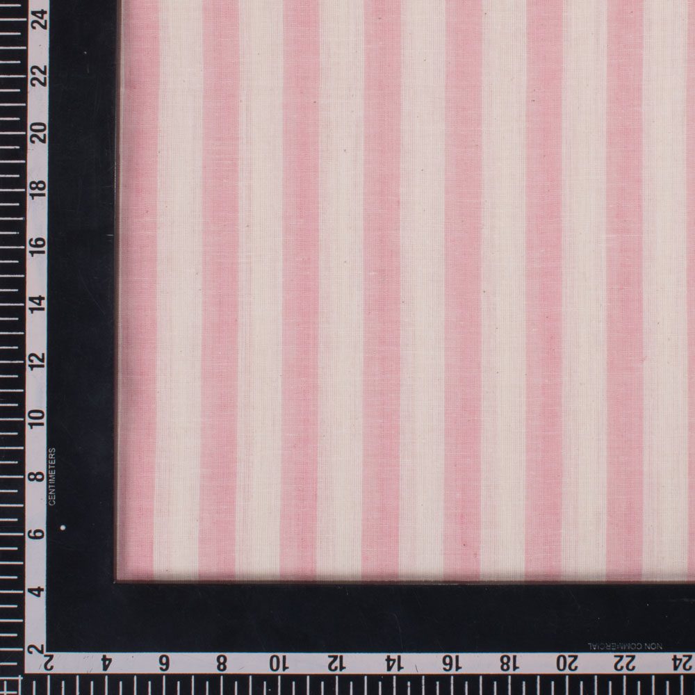 Stripe Pink White Pure Cotton 70 gsm Handwoven Fabric