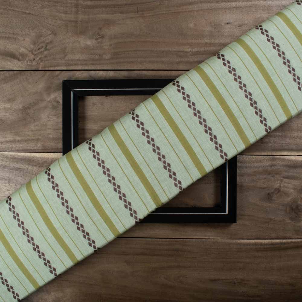 Stripe Green Rhombus Extra Warp 100 GSM Pure Cotton Jacquard Fabric