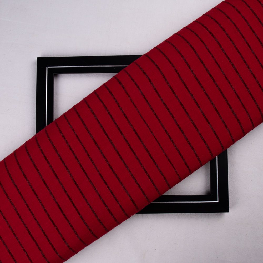 Stripe Deep Red Pure Cotton 131 GSM Handwoven Fabric
