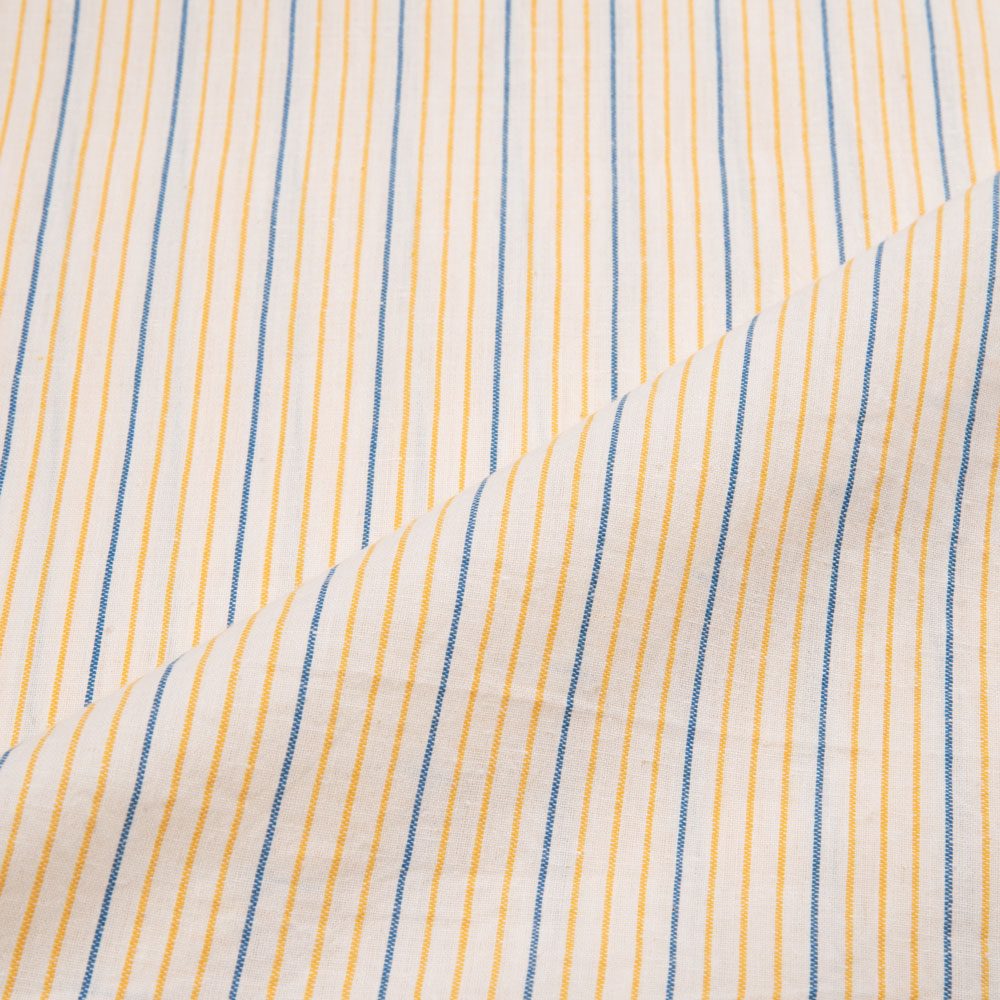 PINSTRIPE YELLOW & BLUE PURE COTTON 87 GSM HANDWOVEN FABRIC