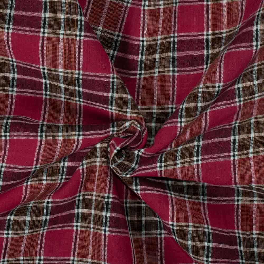 CHECK BROWN & RED PURE COTTON 91 GSM HANDWOVEN FABRIC