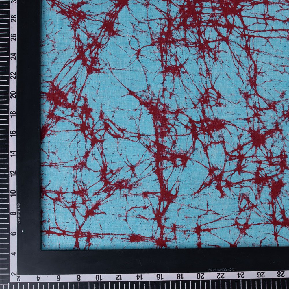ABSTRACT BLUE SCREENPRINTED COTTON KHADI 86 GSM HANDWOVEN FABRIC