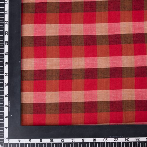 CHECK RED PURE COTTON 76 GSM HANDWOVEN FABRIC