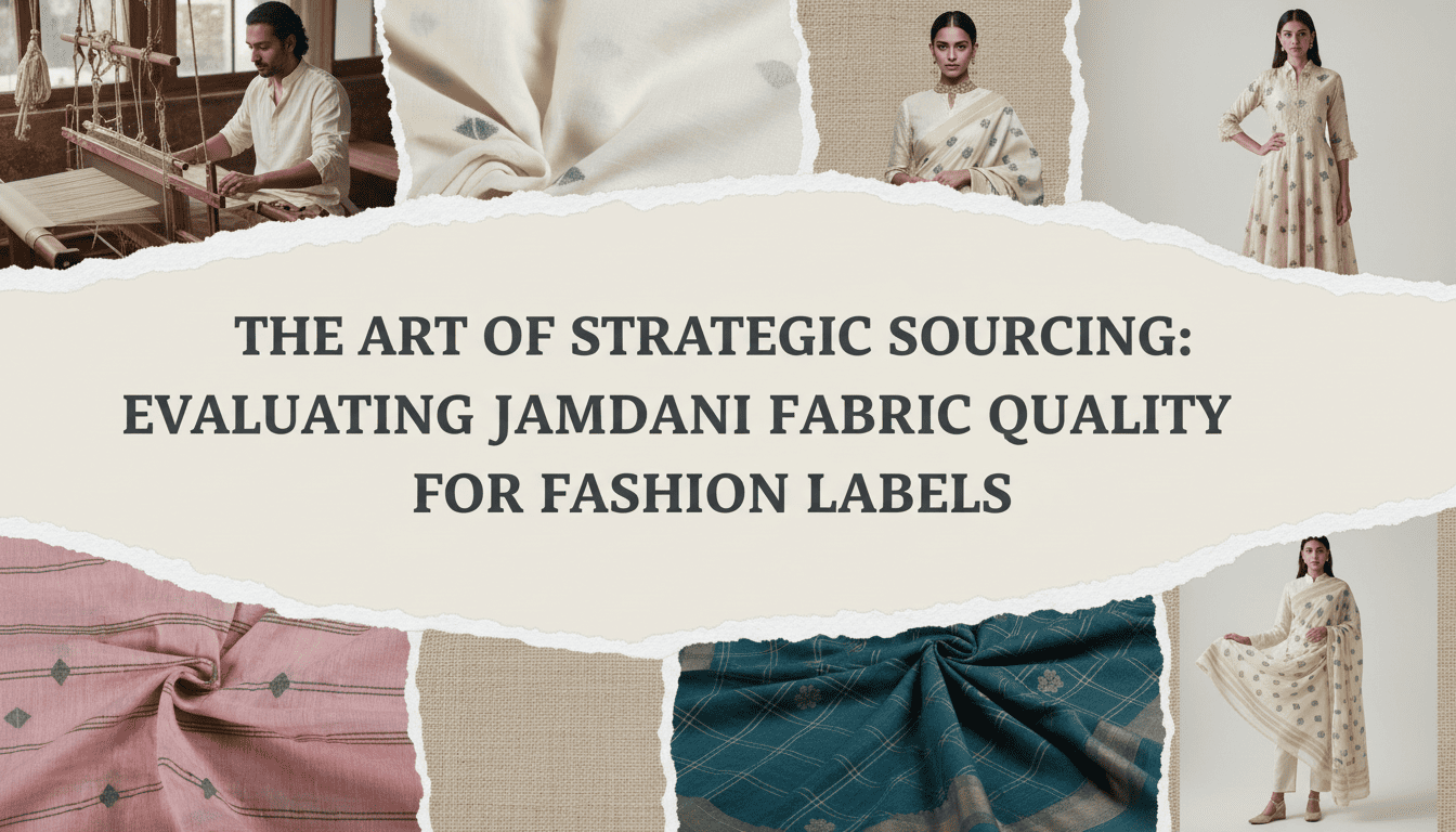 Artisan weaving intricate motifs on a handloom, a key process for a jamdani fabric wholesalerArtisan weaving intricate motifs on a handloom, a key process for a jamdani fabric wholesaler