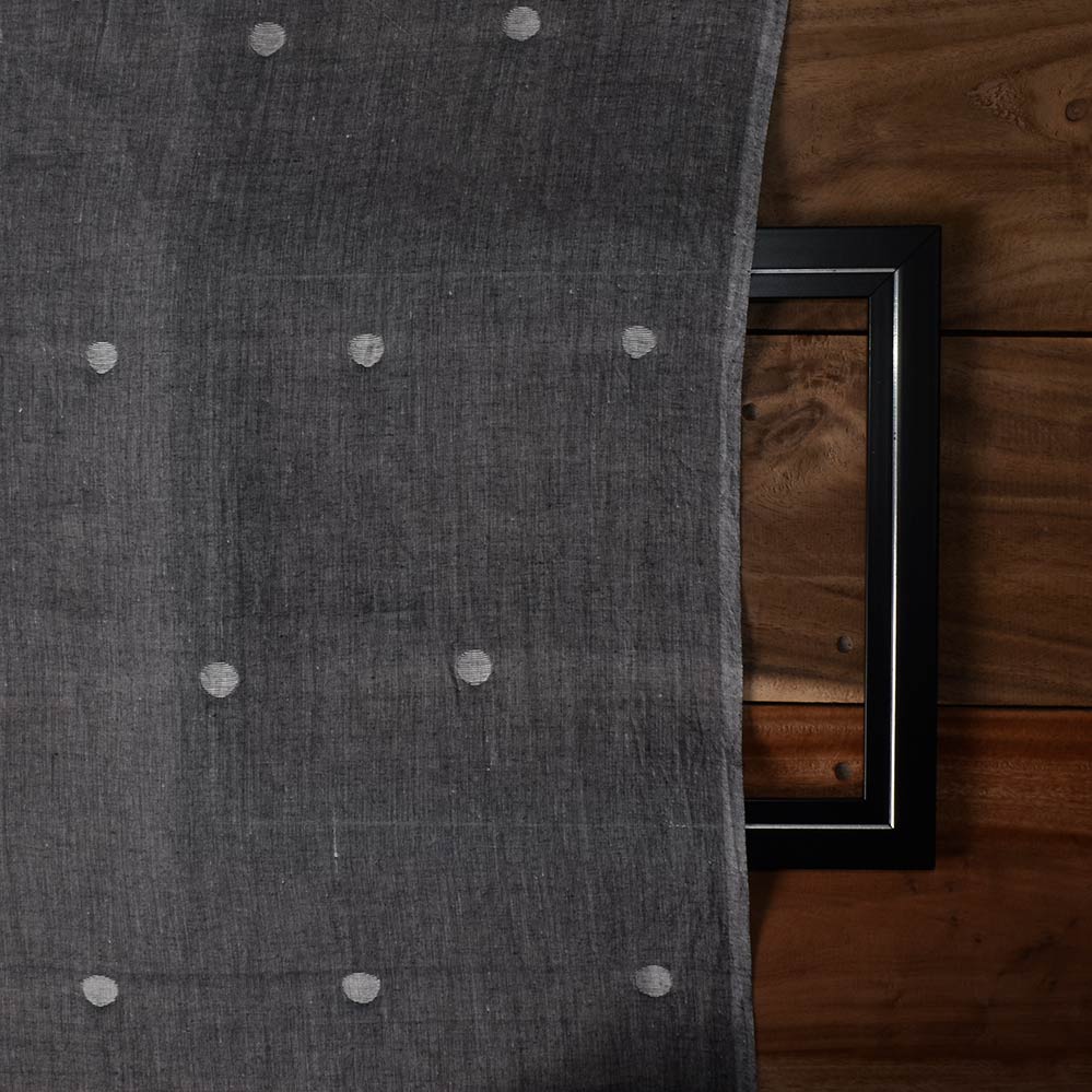 POLKA DOT GREY JAMDANI PURE COTTON 58 SM HANDWOVEN FABRIC