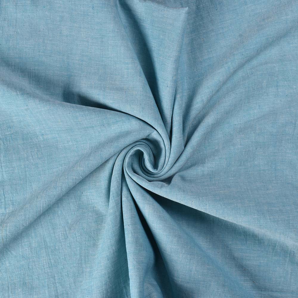 PLAIN BLUE KHADI COTTON 70 GSM HANDWOVEN FABRIC