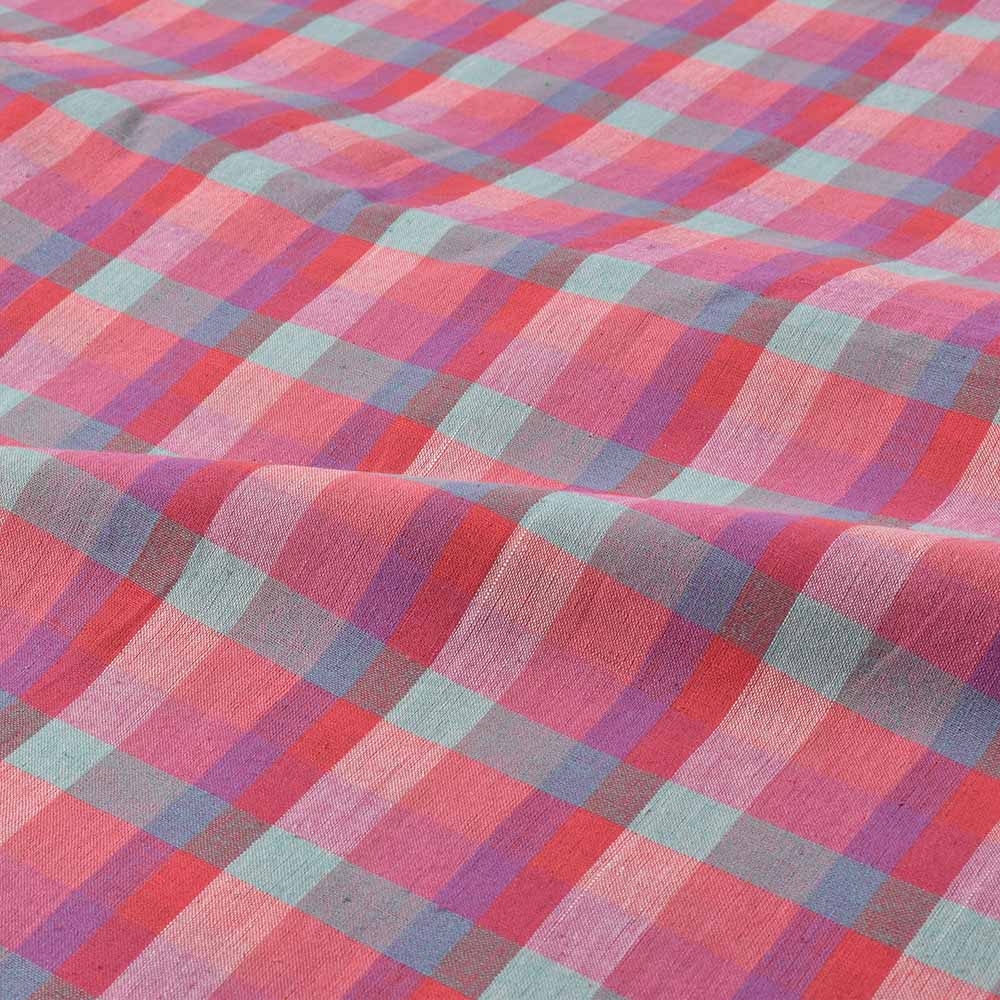Check Multicolor Pure Cotton 90 GSM Handwoven Fabric 584
