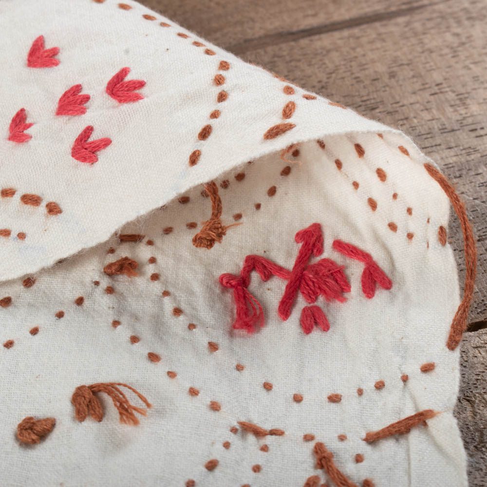 Scallop White Embroidered Khadi Cotton 190 GSM Kantha Fabric