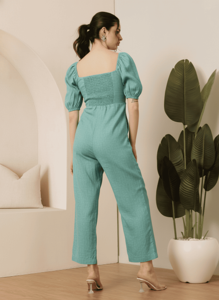 Puffed Sleeves & Cutout Jumpsuit