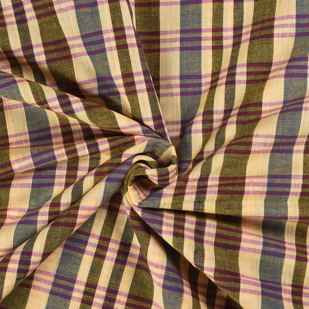 Check Multicolor Pure Cotton 82 GSM Handwoven Fabric