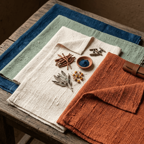 Naturally dyed cotton and handwoven fabrics by Anuprerna